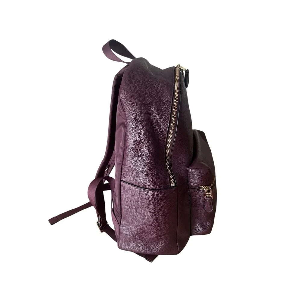 Coach Oxblood Burgundy Pebble Leather Nylon Backpack Travel Daypack 14